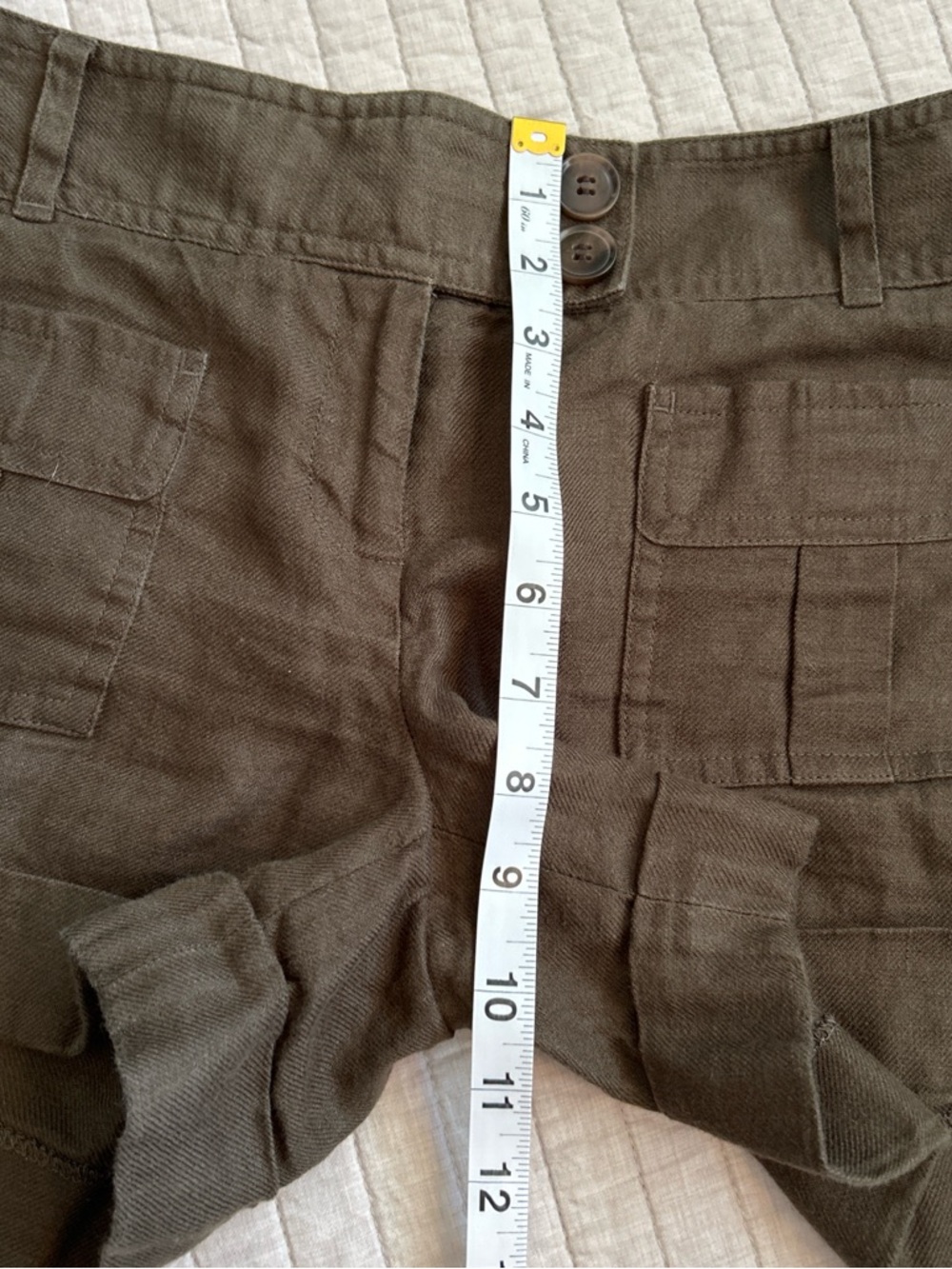Limited Vtg 90’s Y2K green utility linen cuffed festival short shorts 6 - Picture 7 of 8